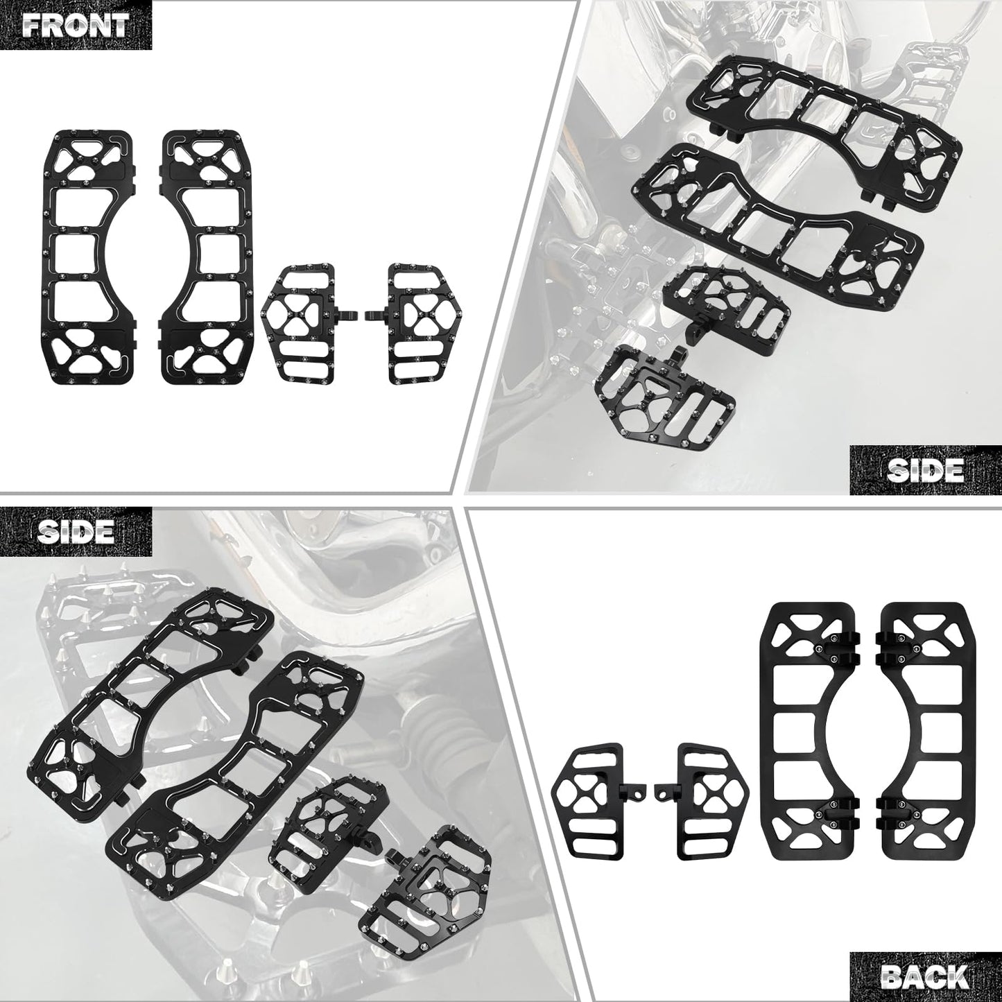 HDBUBALUS Motorcycle Footboards Driver Passenger Floorboards CNC Wide Footpegs Set Chopper Bobber Foot Pegs Board Pedal Fit for Harley Touring Softail Road Glide Dyna FLD 2 Pairs