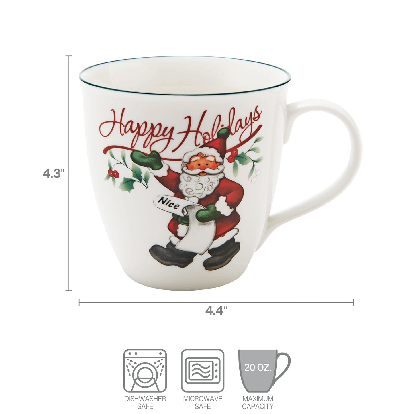 Pfaltzgraff Winterberry Mug Porcelain Naughty And Nice (Set of 2), 20 oz, Assorted -