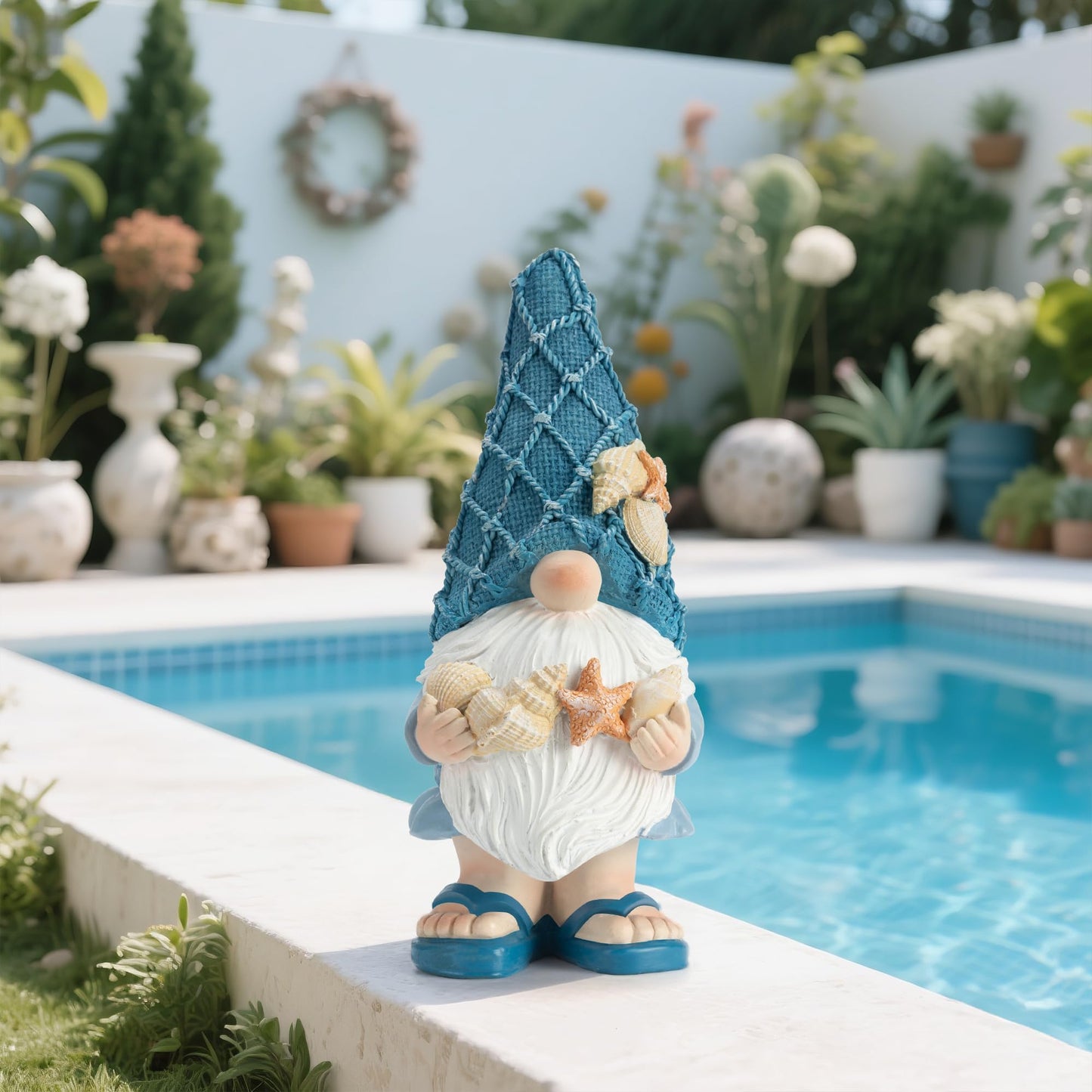 Etlemonde Beach Gnomes Statues,Ocean Gnomes,Nautical Themes Decoration,Beach, Gnome Holding Seashells