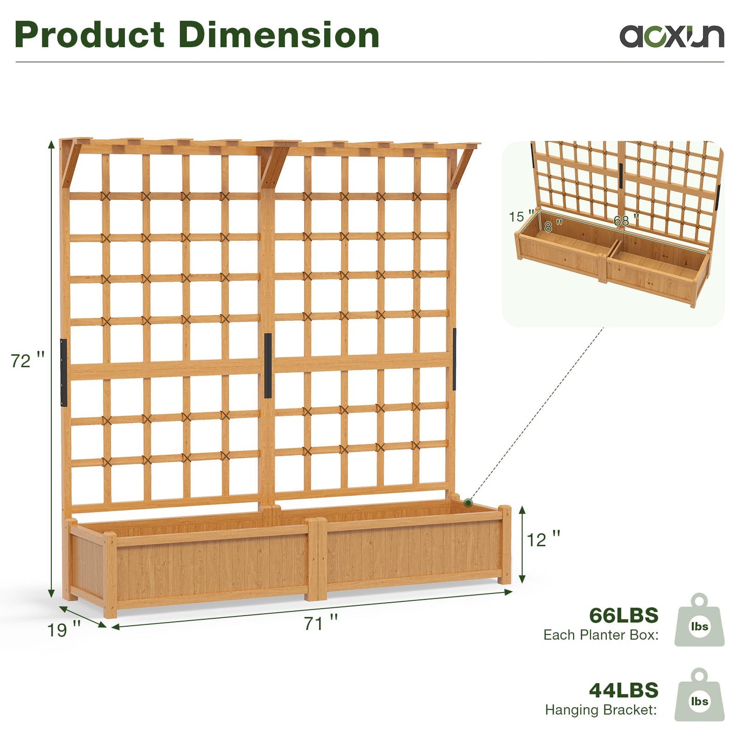 Aoxun 72" Raised Garden Bed with Trellis, Wood Planter Container with Hanging Roof & Garden Boxes for Climbing Plants Flowers Vine (2 piece)