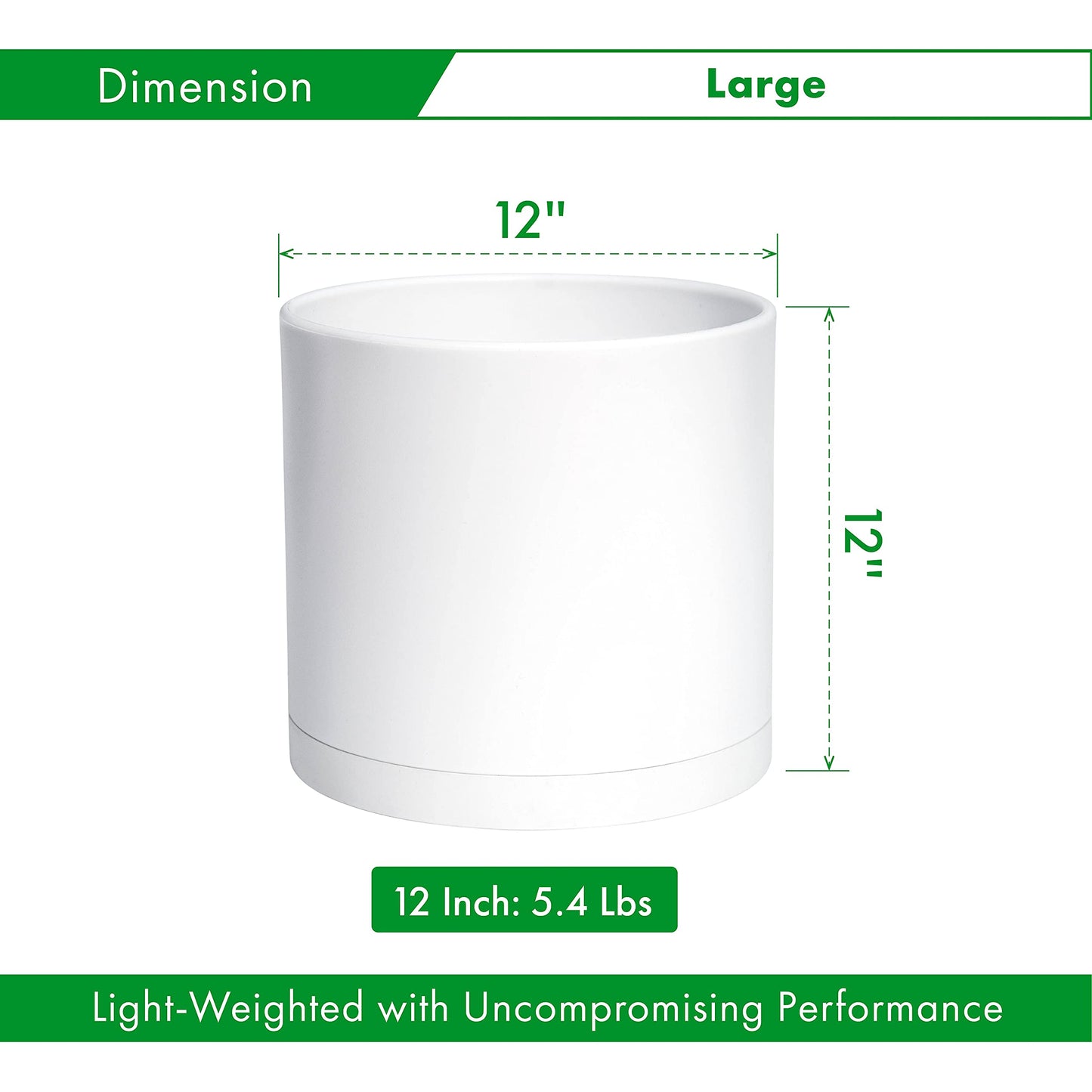 D'vine Dev 12 Inch Plastic Planter Pots for Plant Pot with Drainage Hole and Seamless Saucers, White Color, 74-X-A-3
