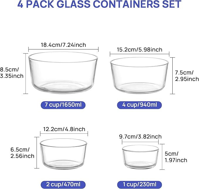 Vtopmart 4 Pack Glass Bowls