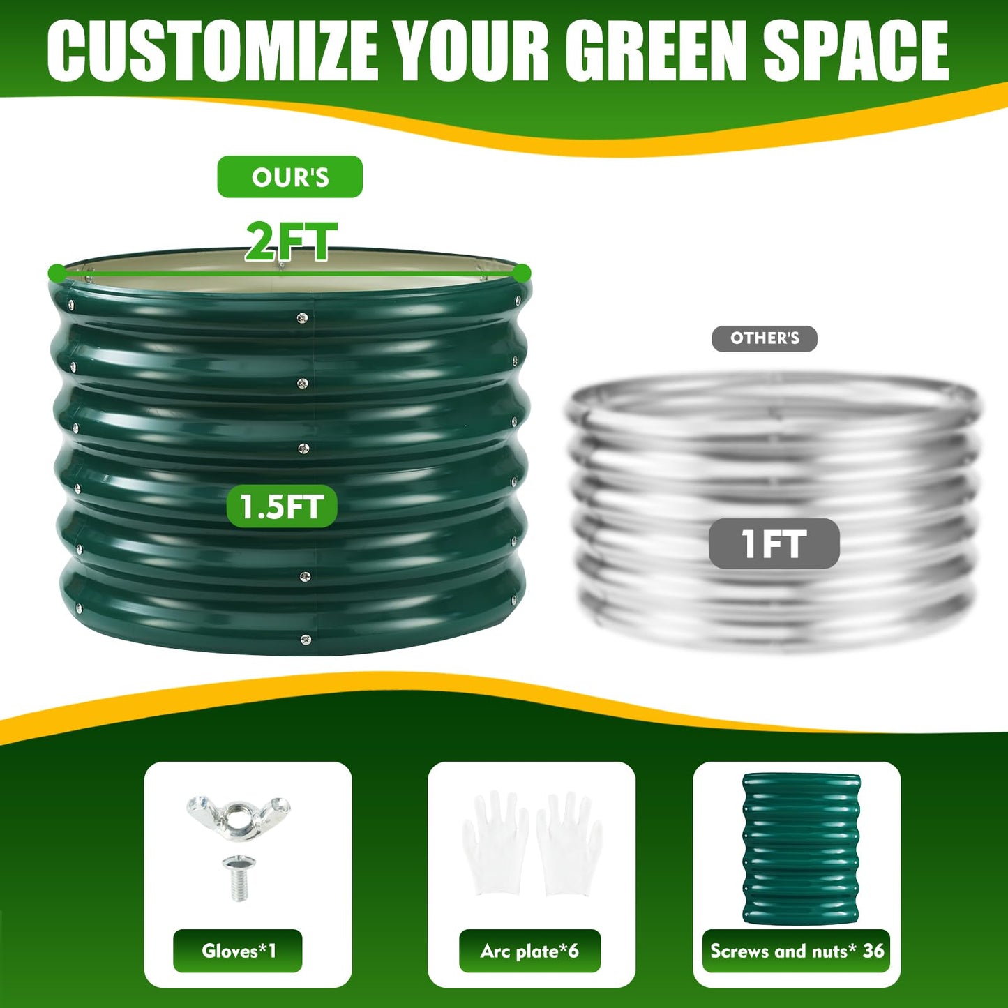 TBMLC 17" Tall Elevated Round Metal Rised Garden Bed- 2'x2' in Size and 0.8MM Thick Durable Planter Box for Vegetables Flowers Succulent at Patio/Garden Outdoor (Dark Green, 2FT Diameter)