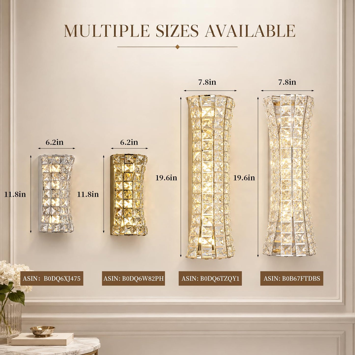 Kaiyuan Crystal Wall Light Fixtures,Modern Chrome Wall Lamp with Clear K9 Crystals,Luxury Crystal Wall Sconces for Living Room Bedroom Bathroom Hallway Doorway Stairway,Bedside