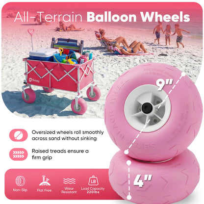 Sekey Heavy Duty Beach Wagon with 9" Big Sand-Proof Wheels – 600lb Capacity, 200L Oversized Foldable Cart | Adjustable Handle & All-Terrain Tires for Sand, Camping, Groceries