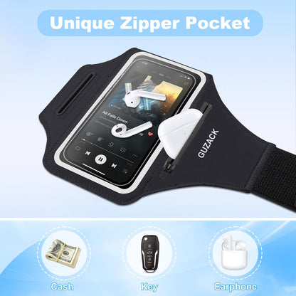 Running Armband with Earphone Pouch & Card Slot, Running Phone Holder for iPhone 17 16 15 14 Pro Max Plus Galaxy S25 S24 S23 Ultra, Up to 6.8" Phones