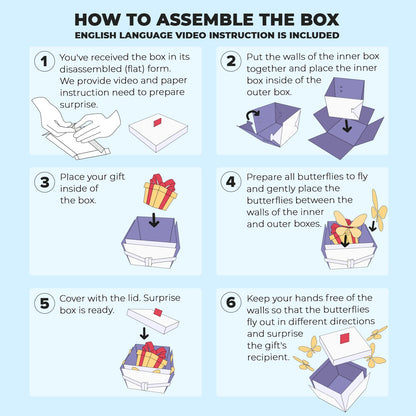 FETTIPOP Butterfly Explosion Gift Box (Love) Kit - Romantic Flying Butterfly Surprise Prank Box for Valentine’s Day, Birthday, Anniversary & Wedding
