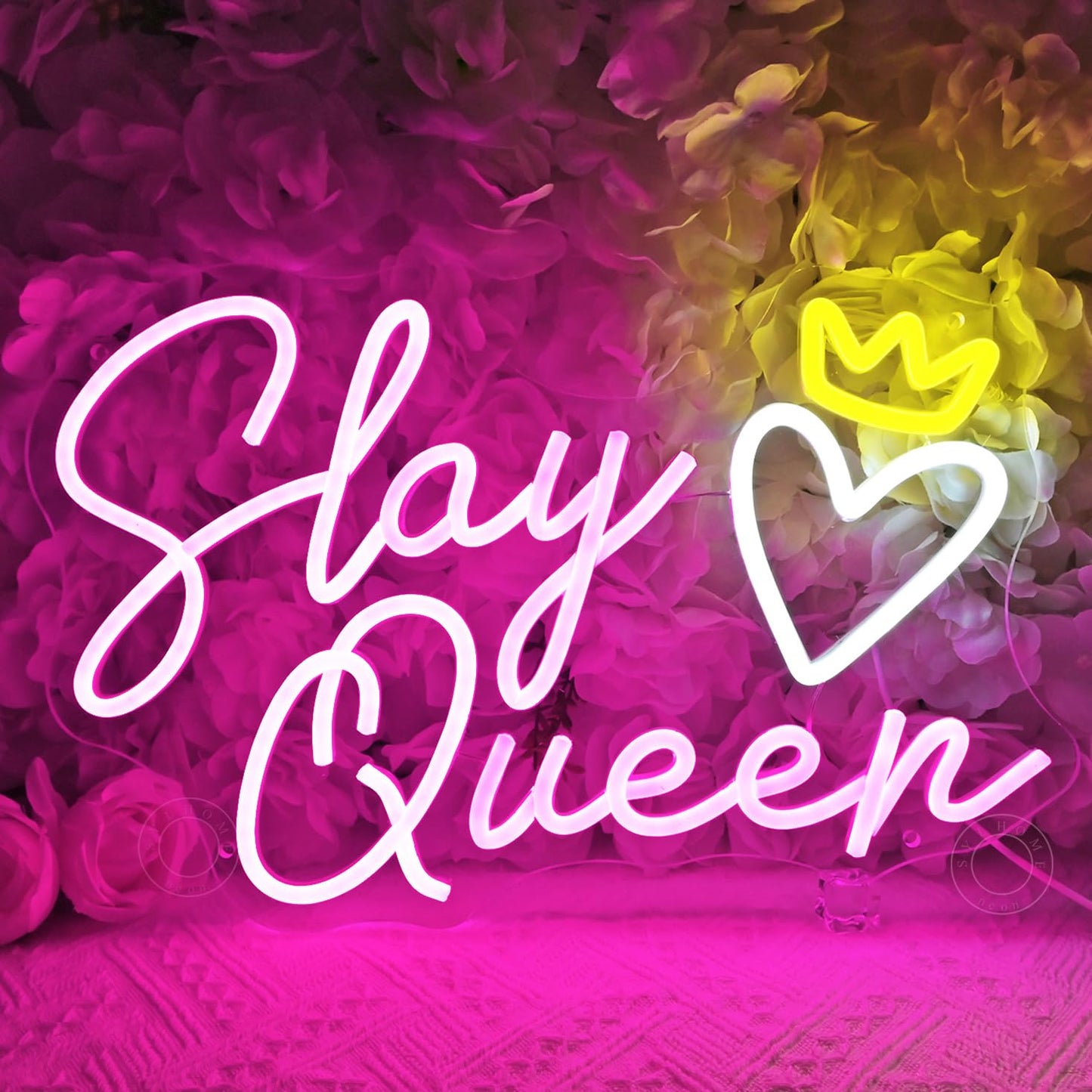 SYLHOME Slay Queen Led Neon Light Sign Heart Crown Bedroom Girls Game Room Cool Wall Sign Decor Teen Kids Birthday Party Decor 15.75" X 10.24" USB Dimmer