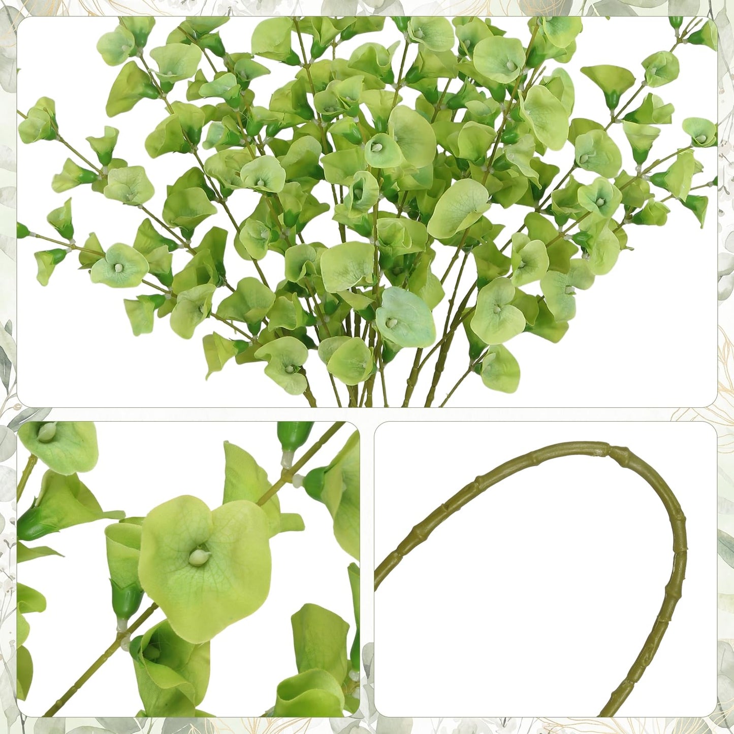 6 PCS Shell Leaf Artificial Flower Bells Grass Flowers Bell of Ireland Artificial Flower 35" Long Stem Greenery Fillers for Vase Wedding Bouquet Home Office Arrangement Indoor Outdoor Decor(Green)