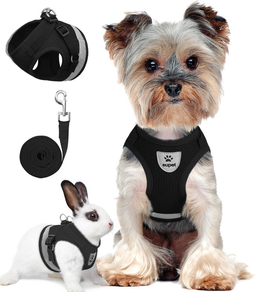 Supet Cat Harness and Leash Set - Soft Mesh Adjustable Cat Vest Harness with Reflective Strap for Walking Cat and Puppy Rabbit