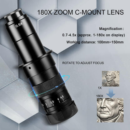 NICE-POWER Digital Microscope with Large Stable Base Stand, 4K HD Quality Industrial Microscope Type-C/HDMI Interface with 180X HD Lens Adjustable Ring Light Illumination for Electronic Repair etc