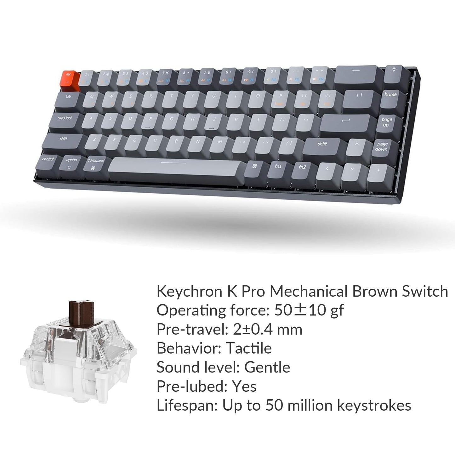 Keychron K6 Bluetooth 5.1 Wireless Mechanical Keyboard with Keychron K Pro Red Switch/LED Backlit/Rechargeable Battery, 68 Keys Compact Keyboard Compatible with Mac Windows