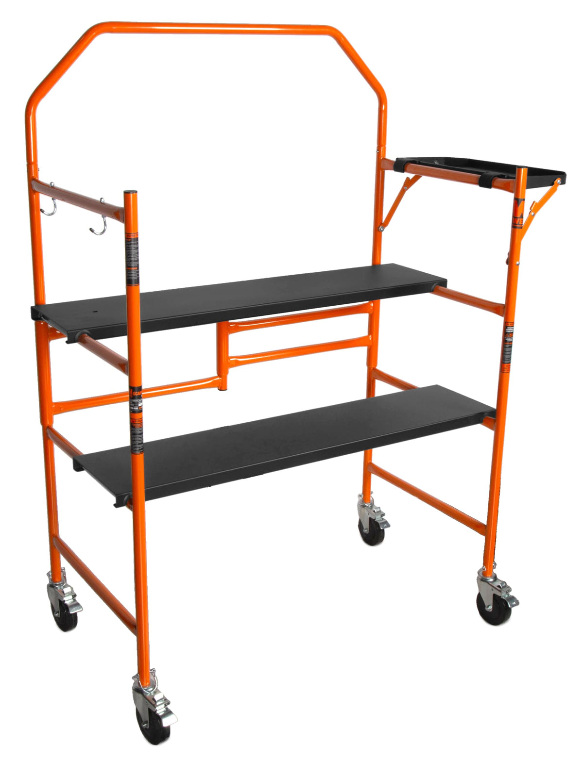 WEN 4-Foot Portable Rolling Scaffolding, 500-Pound-Capacity with Foldable Design, Safety Rail and Tool Shelf (31107)