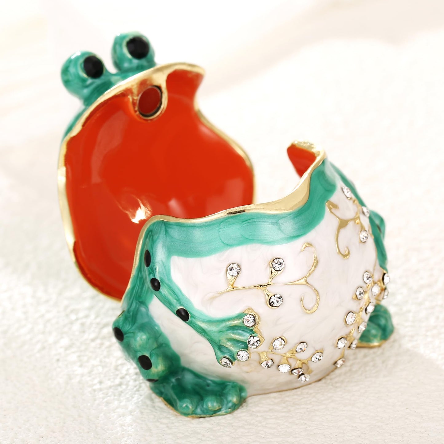 Vie jeune Hand Painted Enamel Frog Trinket Box, Hinged Jewelry Box Unique Mini Ring Necklace Jewelry Organizer, Classical Bejeweled Storage, Figurine Collectible Keepsake Home Decor (Frog-2)