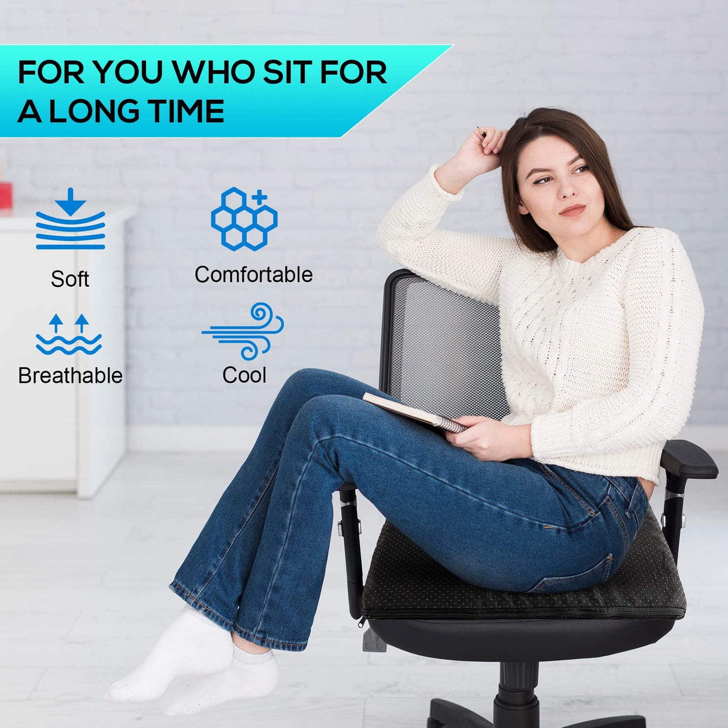 Gel Seat Cushion for Long Sitting, Gel Cushion for Wheelchair Soft, Cooling Gel Chair Cushion More Comfortable, Gel Car Seat Cushion Breathable, Gel Seat Cushion for Office Chair for Hip Pain