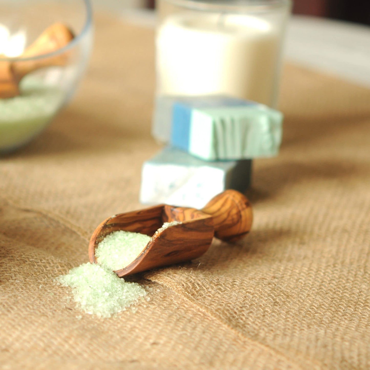 BeldiNest Olive Wood 4.5" Set of 2 Wooden Bath Salt Scoops, Great Spice Scoops or Scooping, Grain Baking Powder, Baking Soda, Spice, Coffee, Tea and Milk Powder