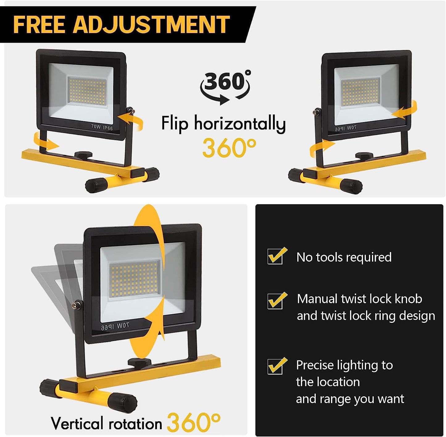 22000 Lumen Work Lights with Stand, 3 Adjustable Head LED Work Light, with Adjustable and Foldable Tripod Stand, Waterproof Lamp with Individual Switch with 6500 Kelvin Color Temperature 2Pack