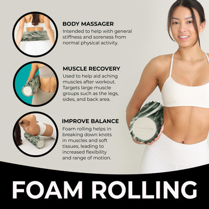 Oceanfoam Tidal Roller - Black Marbled - Muscle Massage Foam Roller for Back Pain & Stretching - Firm and Ergonomic Wide Wave Textured - Yoga, Athletics, & Wellness - Full Size, 20" x 5"