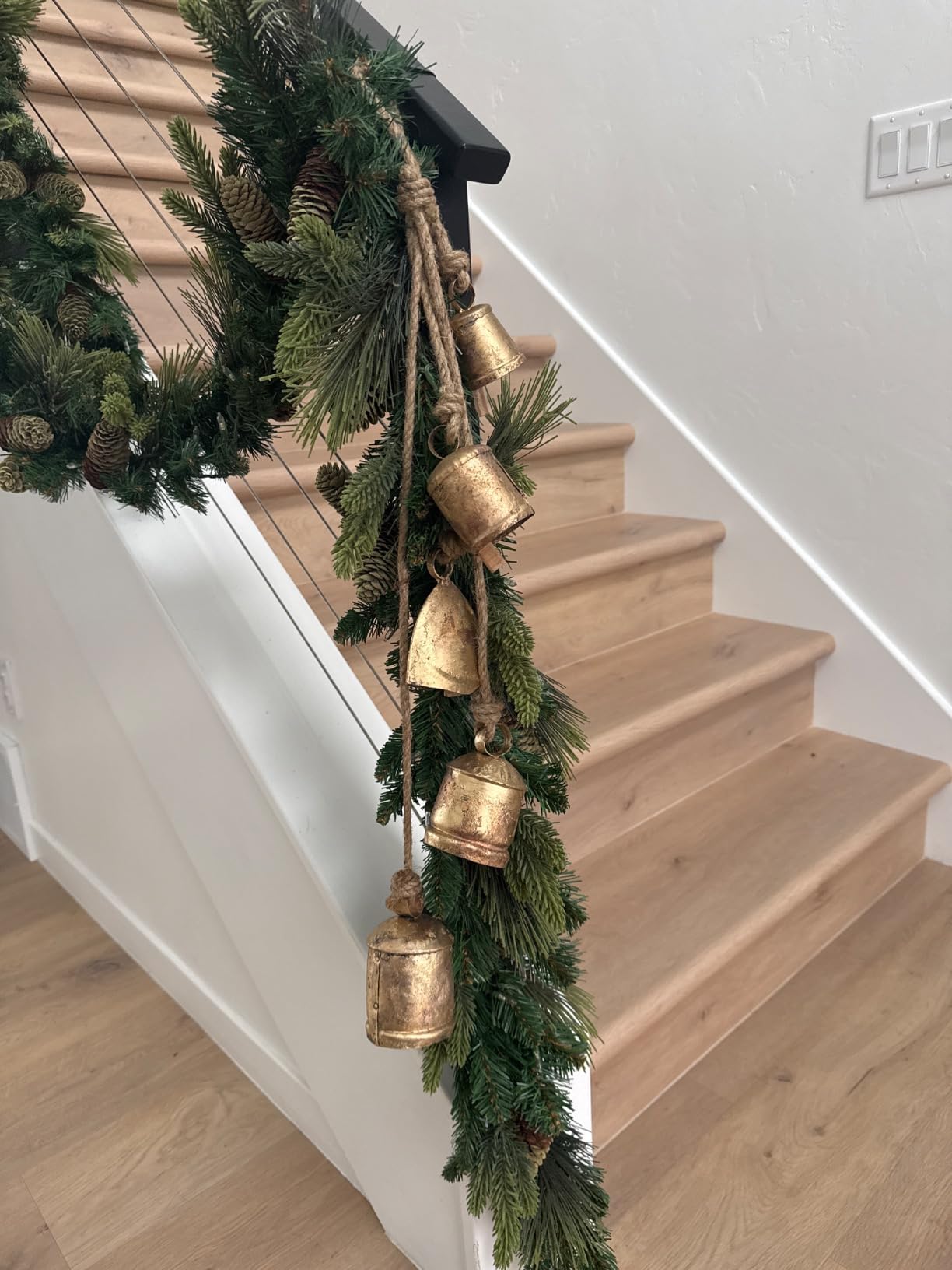RW Handmade Iron Bell Hanging Chime 5 Bells Cluster for Wreaths, Outdoor, Indoor, Christmas, Decorations, 29 Inch Long Jute Rope