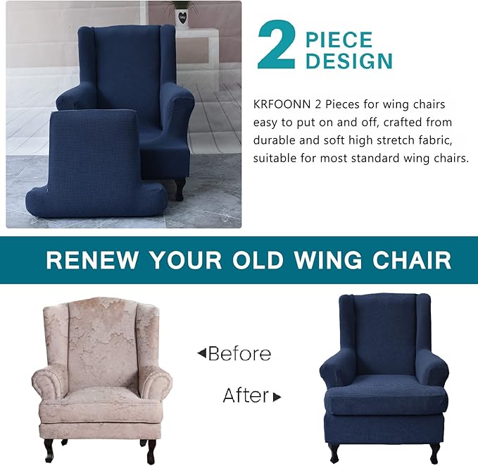 KRFOONN Wingback Chair Covers Slipcovers 2 Piece Stretch Wing Chair Covers