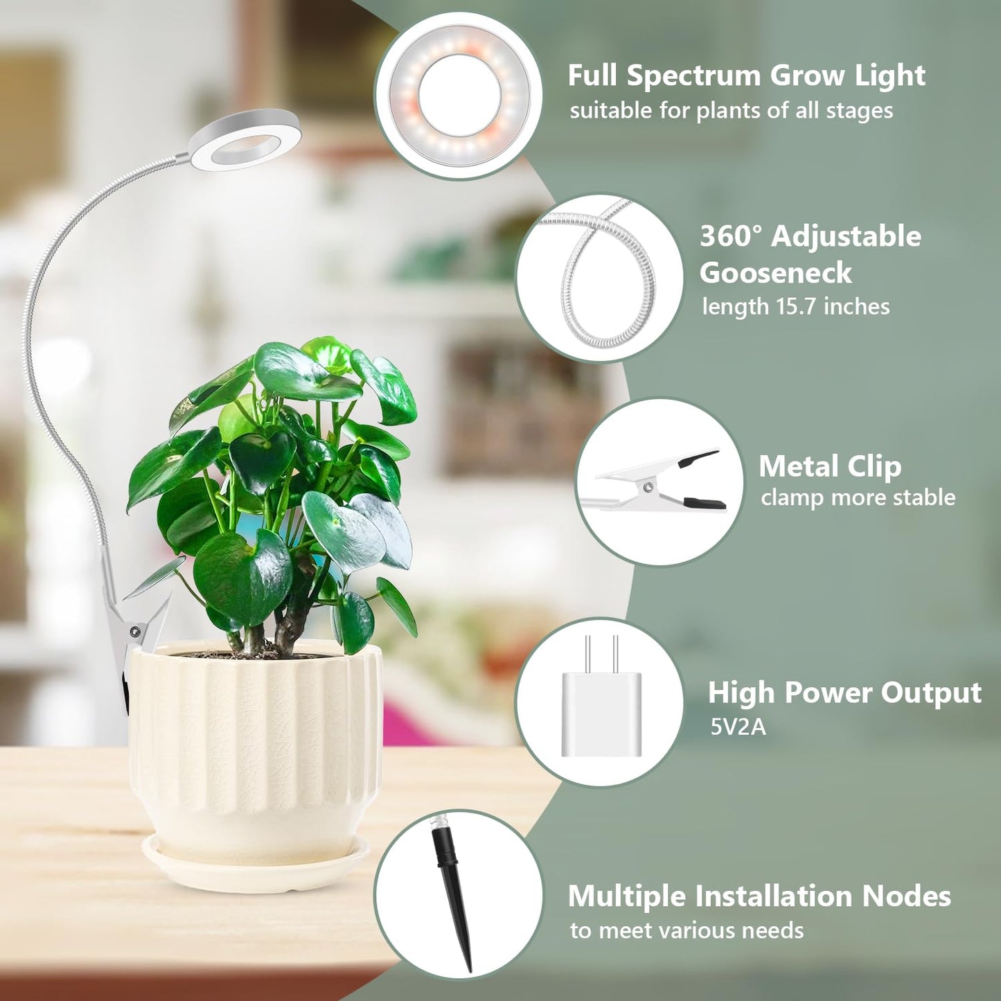 Xuligron Grow Lights for Indoor Plants, Full Spectrum Clip on Plant Lights for Indoor Growing, White Halo Grow Lamp 3 Pack with 360° Gooseneck, 6/12/16H Timer, 3 Light Modes, 5 Dimmable