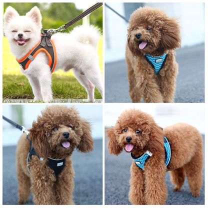 Suredoo Soft Mesh Dog Harness and Leash Set, Step-in Reflective Breathable Comfort Padded Quick Dry Pet Puppy Vest Harness for Extra-Small/Small Medium Dogs and Cats (Brown, XXS)