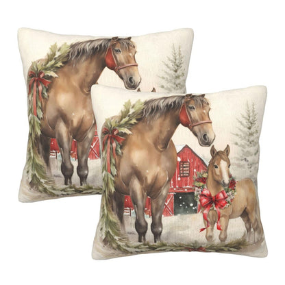 aipoase Christmas Tree Horse Throw Pillow Covers 18 X 18 Inch Set of 2 Pillow Cases Decoration Cushion Cover for Sofa Bedroom Living Room Outdoor (Christmas Tree Horse, 18"x18")