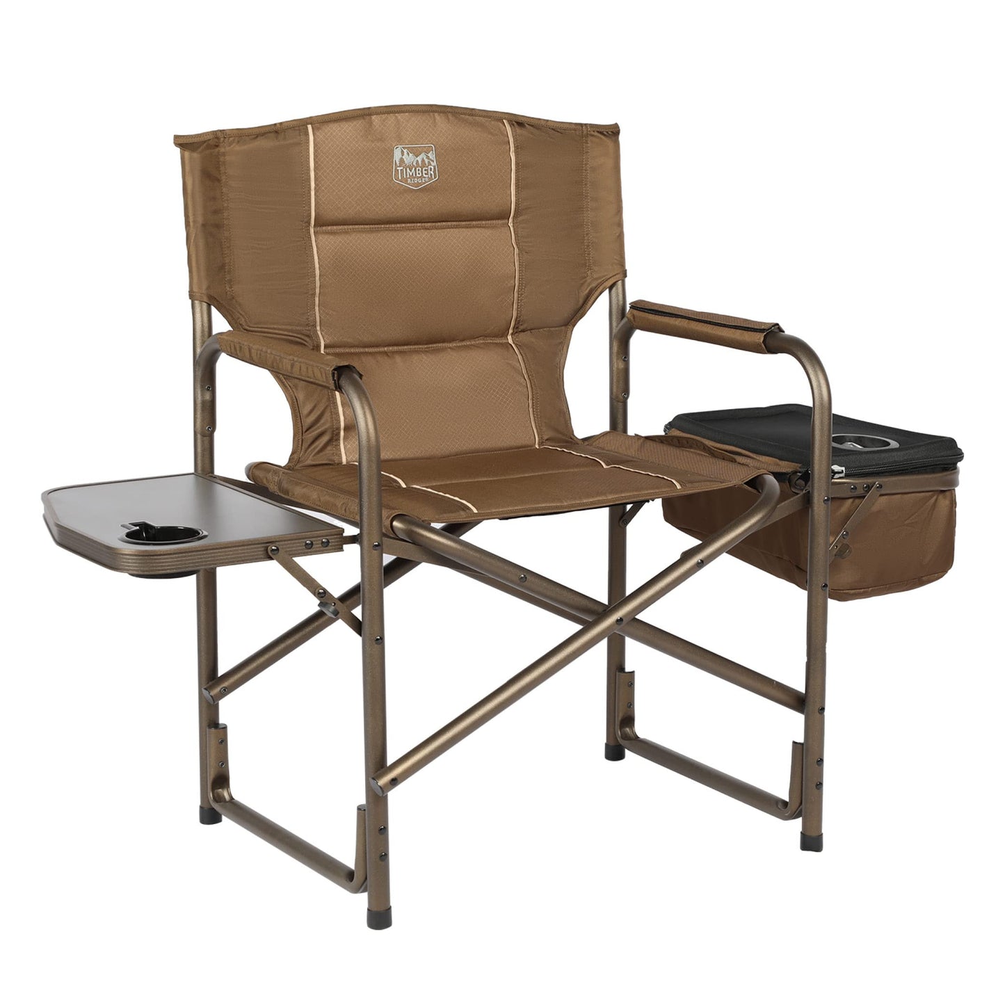 TIMBER RIDGE Folding Camping Chair with Cooler Bag, Director Chair Foldable with Side Table for Adults, Camp Chairs for Outdoor, Lawn, Sports, Fishing, Heavy Duty Supports 300lbs, Earth Brown