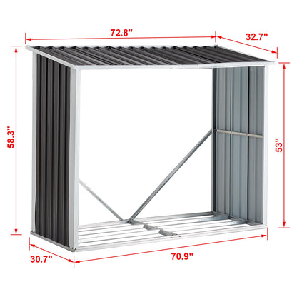 KEIKI 6FTx2.7FT Log Storage Shed Firewood Rack with Roof, Galvanized Steel Outdoor Firewood Holder, Weatherproof Log Store with Smart Drainage, for Backyard Garden Patio, Anthracite, Dark Gray