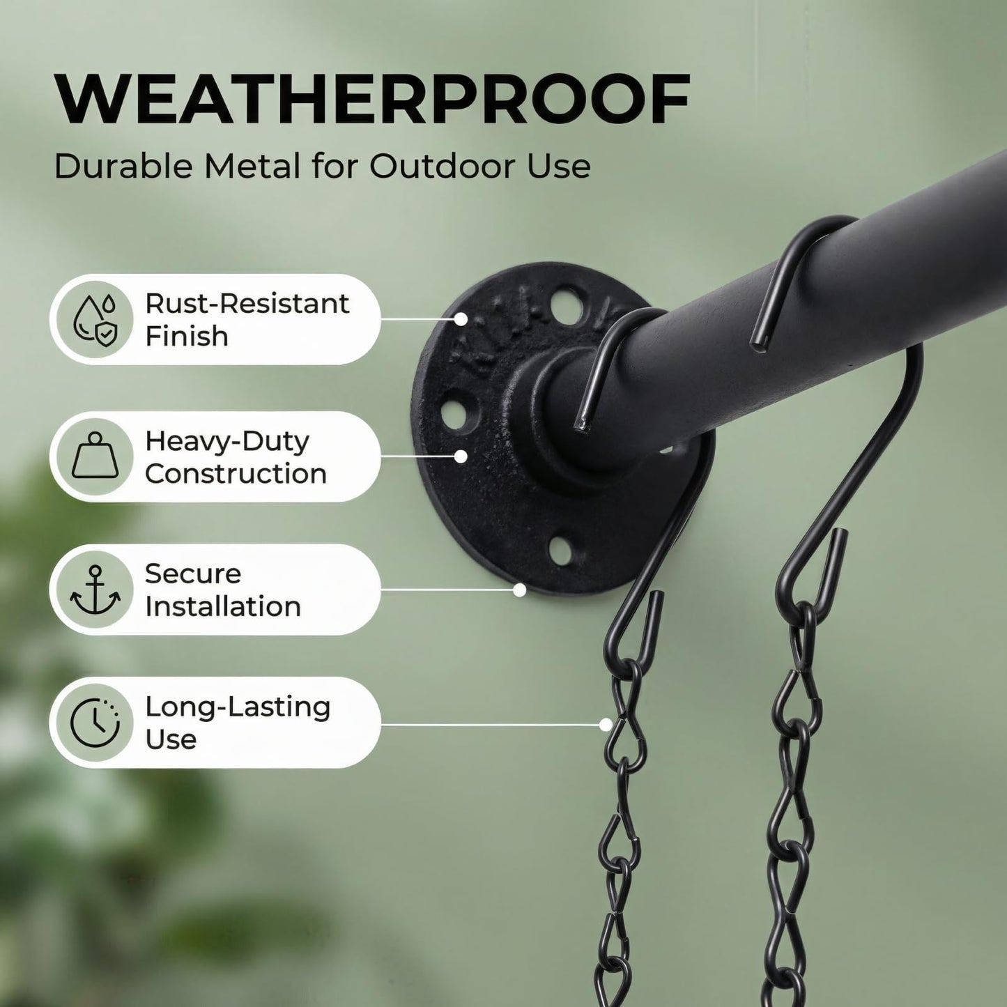 ZYUXUAN 2 Pack Black Metal Pipe Plant Hanger Indoor with Hanging Chains, Industrial Window and Wall Mounted Hanging Rod Planter for Plants, Pot/Plant Not Included