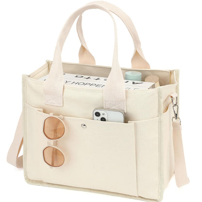 Fammart Large Canvas Tote Bag for Women with Zipper & Compartments, Crossbody Laptop Bags for Work College Travel