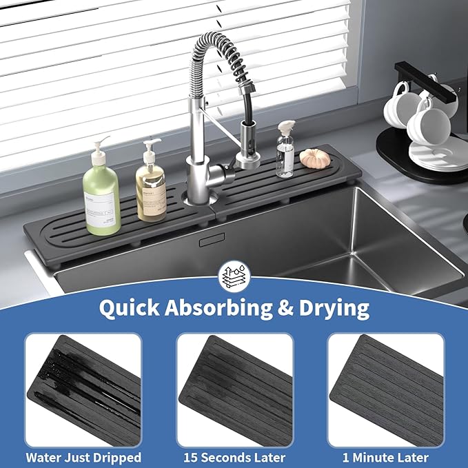 Faucet Mat for Kitchen Sink, Water Absorbent Kitchen Faucet Mat, Durable Sink