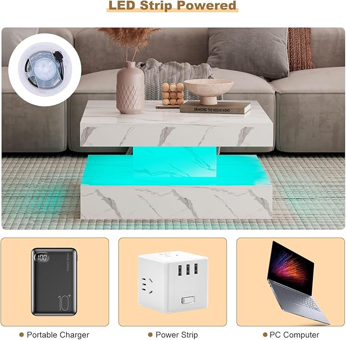 HedoAjim White Marble LED Coffee Table