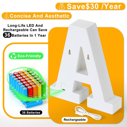 Foaky Rechargeable LED Letter Lights Sign Marquee Light Up Letters Sign for Night Light Wedding/Birthday Party Christmas Lamp Home Bar Decoration (O)