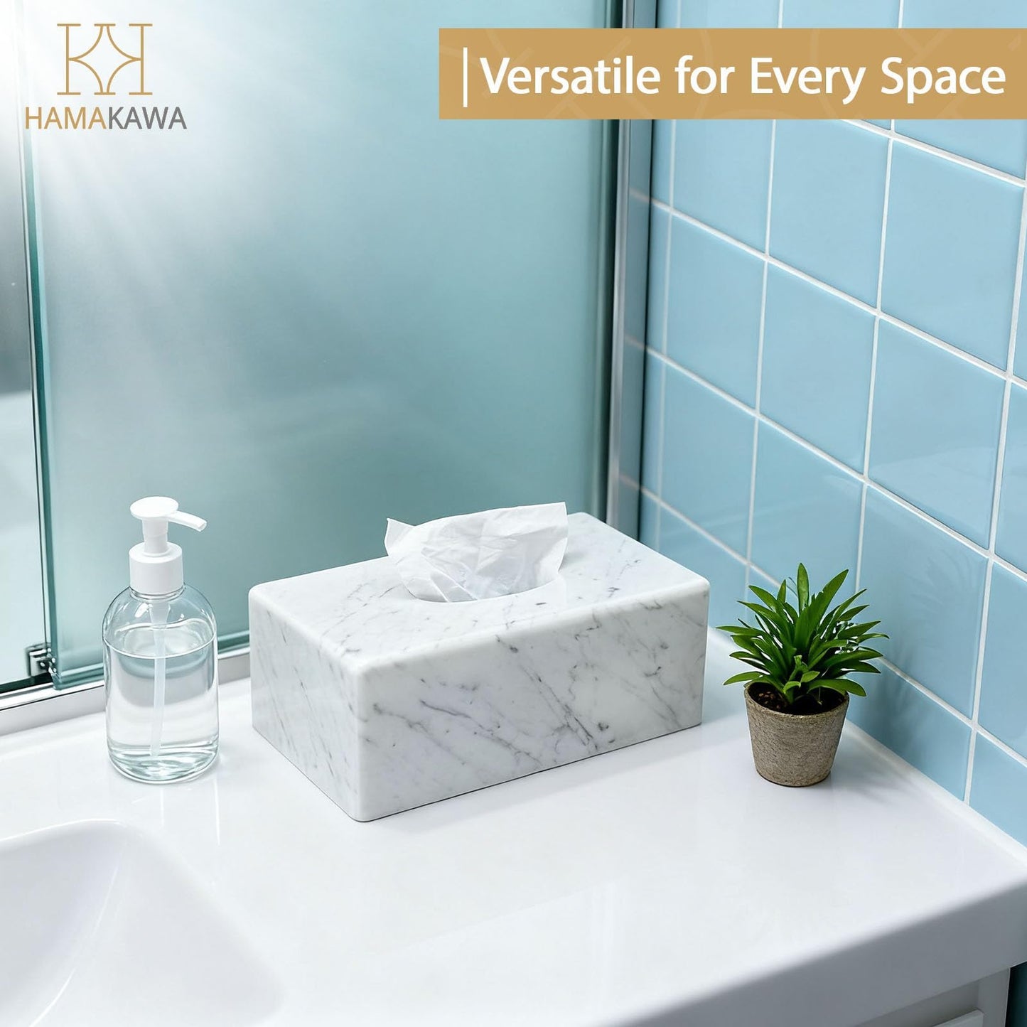 HAMAKAWA Natural Marble Tissue Box Cover, Carrara White Tissue Organizer 10 x 5.7 x 3.5 inch, Heavy Stone Decorative Box, Rectangle Tissue Box Holder for Home Decor, Kitchen, Bathroom, Bedroom