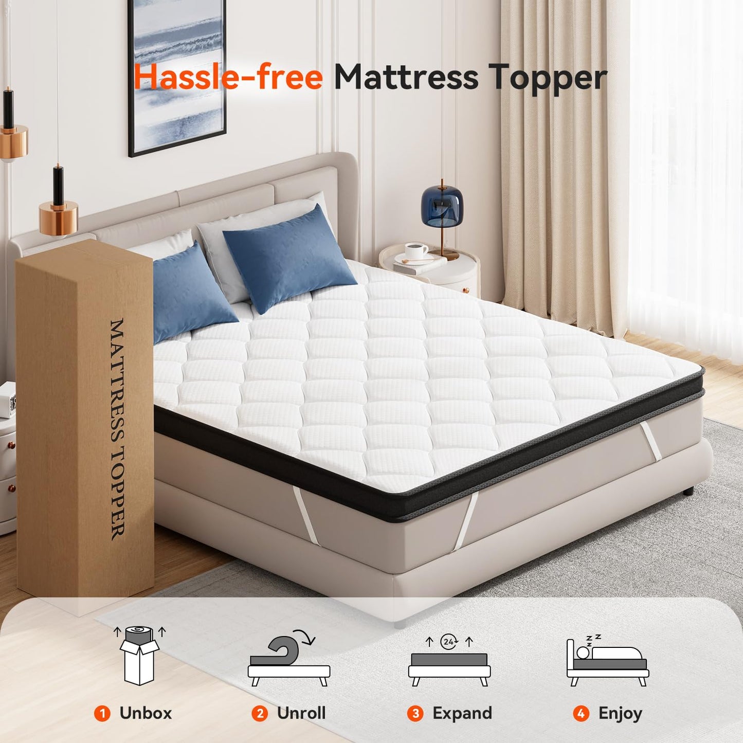 ELEMUSE 3 Inch King Memory Foam Mattress Topper, High Density Gel Foam Bed Toppers with Cooling Pillowtop for Back Pain Relief, Medium Firm Mattress Pad for Comfort Body Support