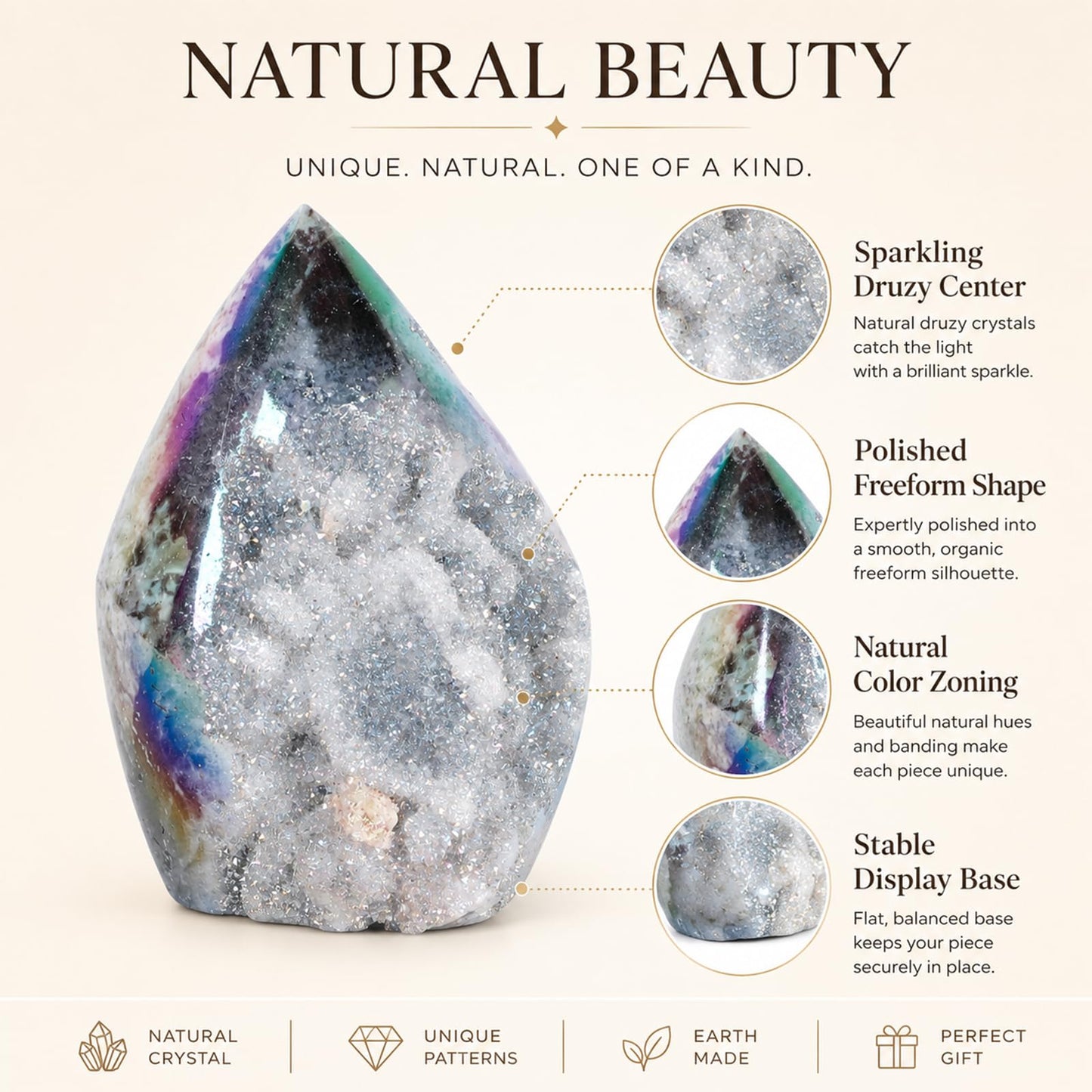 GYHPD 0.44-0.66 LB Aura Angel Sphalerite Crystal Cluster Chunk - Aura Geode Crystal Tower - Crystal Ornament Collection Gift - Witch Altar Decor - Home Decoration Crystal Specimen
