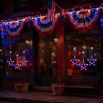 LYUBASA 3 Pack 4th of July Lights Decorations, Battery Operated, Red White and Blue, Indoor Window Star String Lights, Patriotic Decor