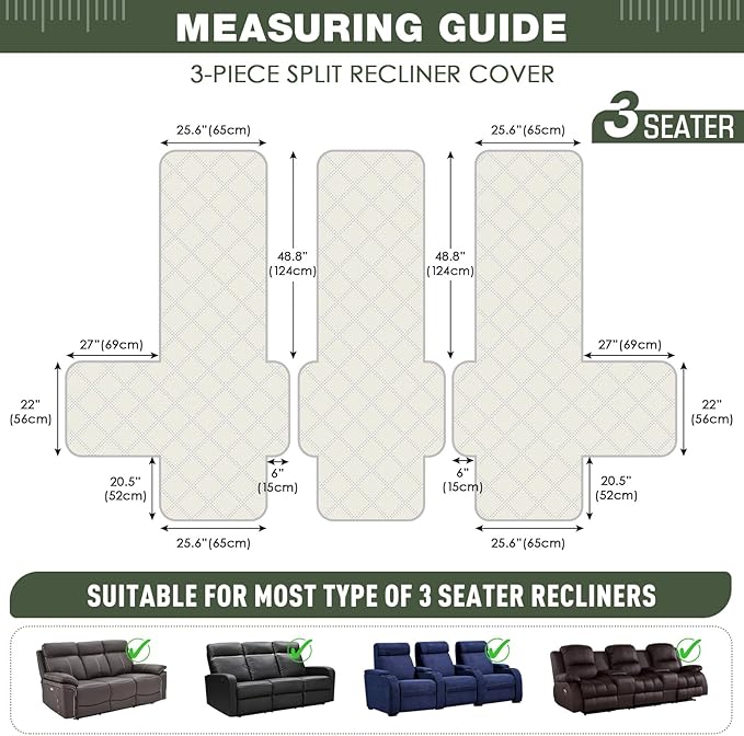 TAOCOCO 100% Waterproof Recliner Sofa Cover, Non Slip Split Couch Covers