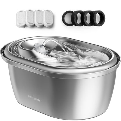 PETLIBRO Stainless Steel Cat Water Fountain, 101oz/3L Pet Water Fountain for Cats Inside, Food-Grade Dog Water Fountain, Automatic Water Dispenser with 4 Filters & 4 Sponges
