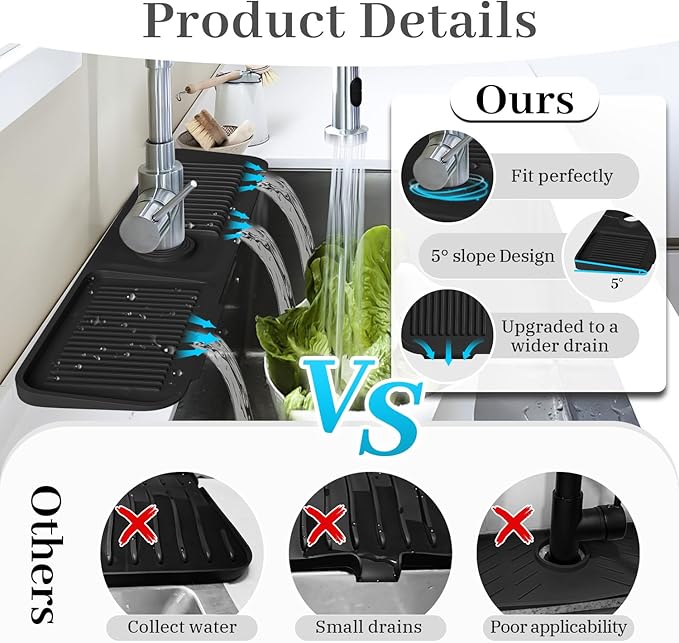 PoYang 24 Inch Faucet Mat for Kitchen Sink Splash Guard Behind Faucet, Sink
