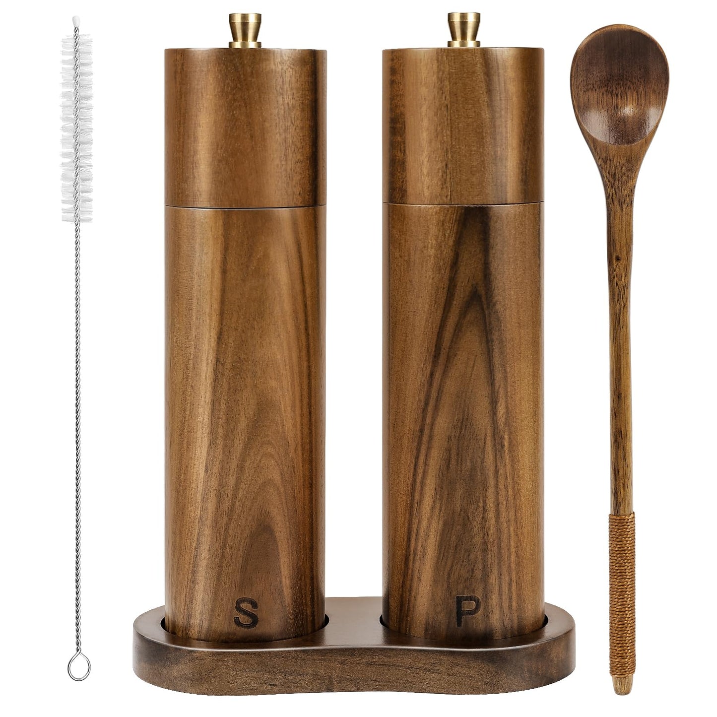 Yvake Wooden Salt and Pepper Grinder Set,8 Inch Manual Salt and Pepper Mill, Adjustable Coarseness and Refillable,Acacia Wood Pepper Grinder for your kitchen[Set of 2]