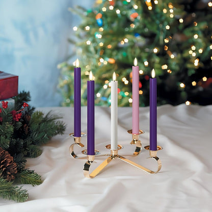 Stmarry Flameless Advent Candles, Set of 5 - Flickering LED Flame, 10 Inch Taper Candlesticks, Remote Controlled - 3 Purple, 1 Pink, 1 White for Christmas Wreath