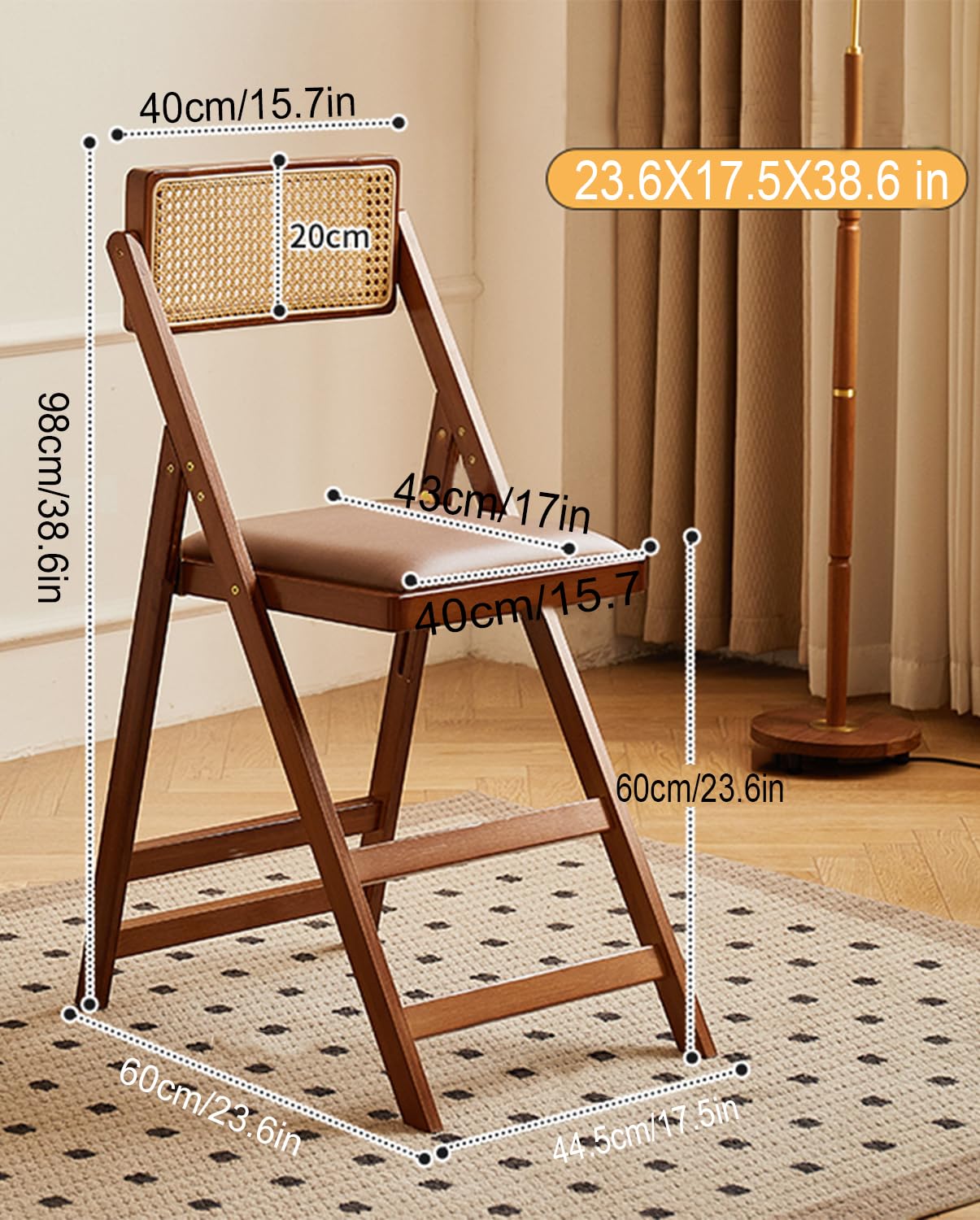 XIZUNRU Folding Chair Bamboo Stackable Folding Chairs,Portable Foldable Chairs for Indoor and Outdoor Events Party Chair for Home Office,Guest Room,Conference Room 1pc (Stool Seat Height: 23.6 inch)