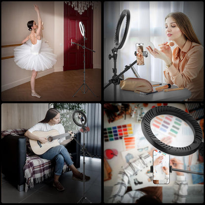 LUXSURE 10.5" Ring Light with Tripod Stand & Phone Holder, Overhead Phone Mount with 2 Shooting Positions, Tripod for iPhone with Ring Light for Video Recording/Live Streaming/Cooking