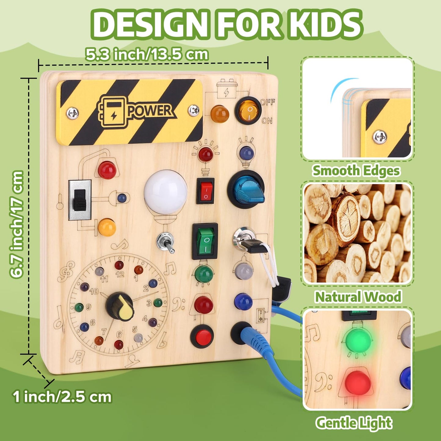Konijiwa Toddler Toys Montessori Busy Board Toys for 1 2 3 Year old Boys Girls Wooden ToyS with With 10 Switches and 23 LED Lights Switch toy Sensory Learning Toys 1 2 Year old Baby Girls Boys Gifts