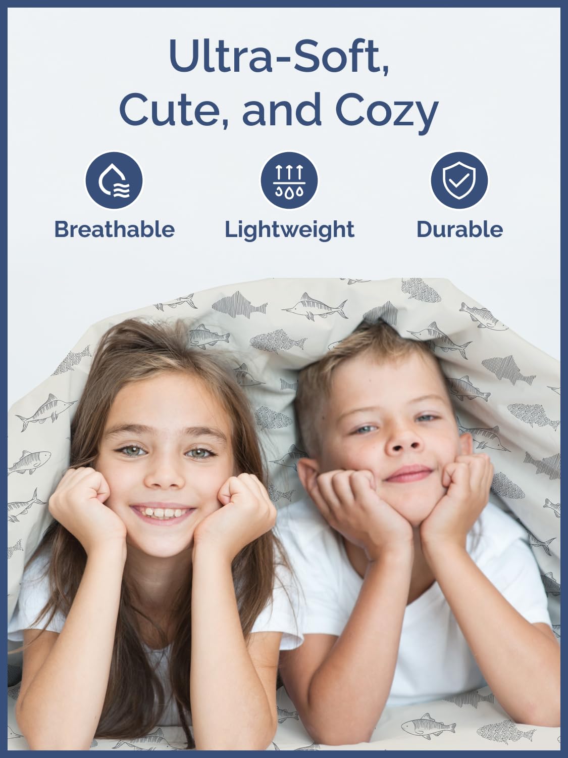 Kids Twin Size Bed Sheet Set - 3 Piece Kids Loft Bed Sheets - Fish Sea Animal Themed Bedding - Soft, Cute - Breathable and Machine Washable - Ocean Animal Bed Set for Boys, Girls, Teens and Toddlers