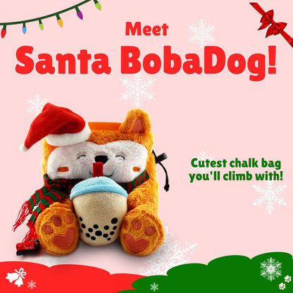 Rock Climbing Chalk Bag + Refillable Ball – Boba Dog Plush Animal Bag (Christmas Bag + Chalk) | Christmas | Santa