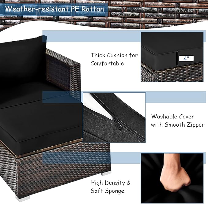 Tangkula 6 Pieces Wicker Patio Furniture Set, PE Rattan Outdoor Sectional