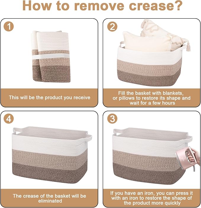 OIAHOMY Extra Large Blanket Basket, 95L Cotton Rope Woven Laundry Basket